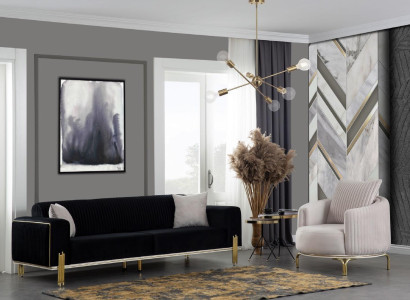 Modern sofa set three-seater armchair upholstery set with stainless steel 2 pieces